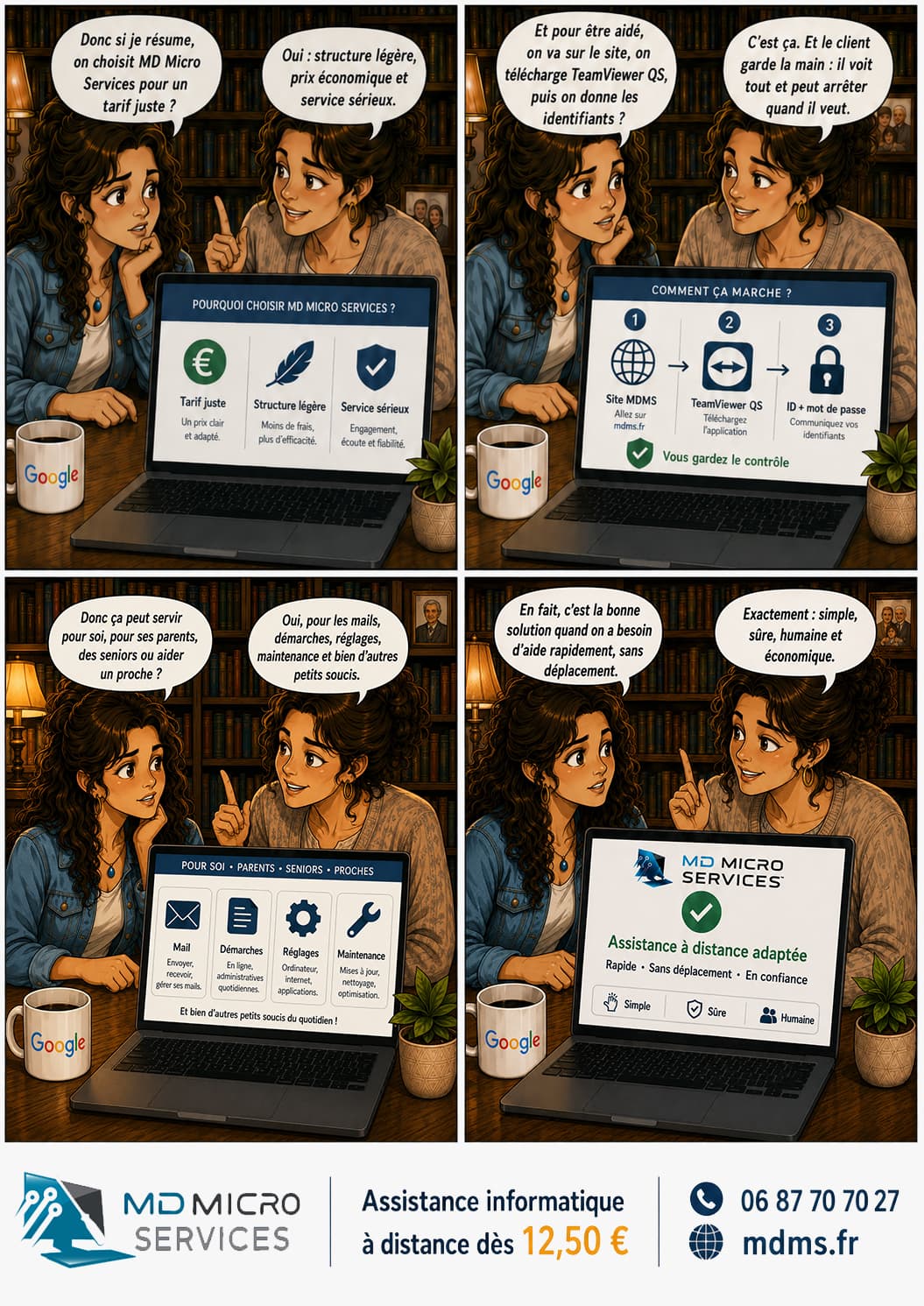 Si je résume... BD résumé : pourquoi choisir MD Micro Services - tarif juste, structure légère, service sérieux, le client garde la main