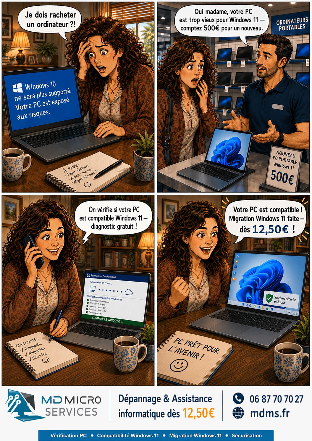 Windows 10 : migrer plutôt que racheter BD : fin de Windows 10 - vérification gratuite de compatibilité Windows 11 et migration dès 12,50 euros
