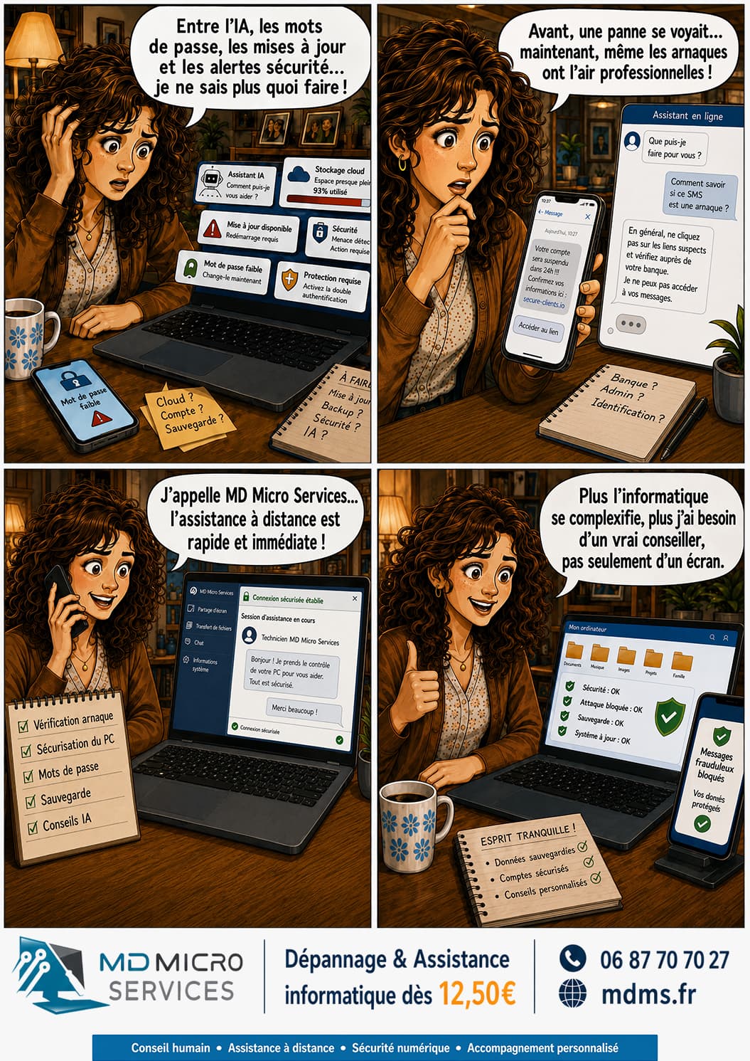 Un vrai conseiller, pas seulement un écran BD : IA, mots de passe, alertes sécurité - plus l'informatique se complexifie, plus il faut un vrai conseiller humain